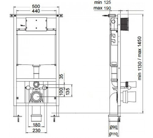 Инсталляция Bocchi 8010-1000 (T02-2113-0020) для унитаза без клавиши смыва