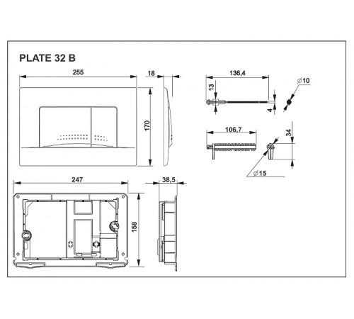 Клавиша смыва Roca Active 32B 8901130B0 Белая