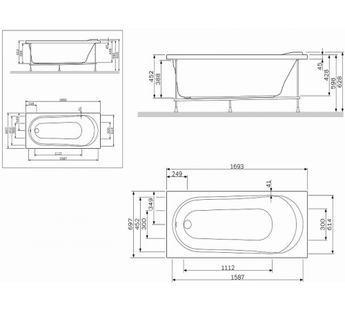 Фронтальная панель для ванны AM.PM Joy/Spirit 170 W85A-170-070W-P Белая