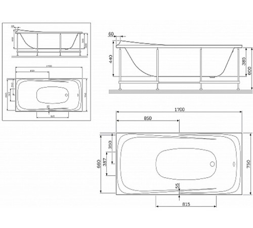 Каркас для ванны AM.PM Sensation 170x75 W30A-170-075W-R Серый