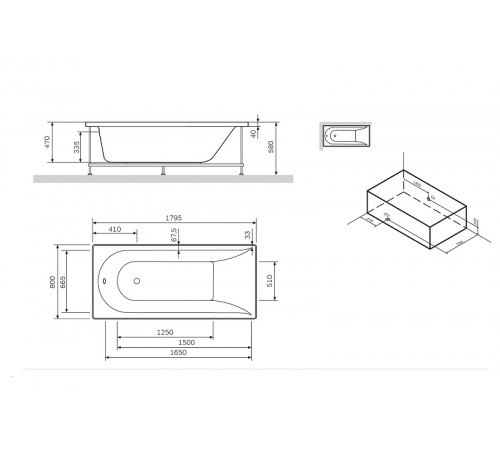 Каркас для ванны AM.PM Spirit 180x80 W72A-180-080W-R2 Серый