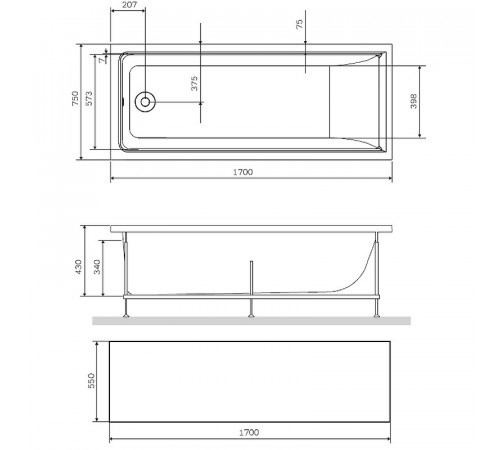 Фронтальная панель для ванны AM.PM Gem 170 W90A-170-070W-P1 Белая