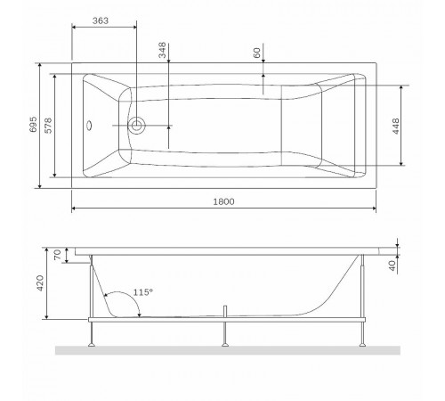 Каркас для ванны AM.PM Gem 180x70 W93A-180-070W-R Серый