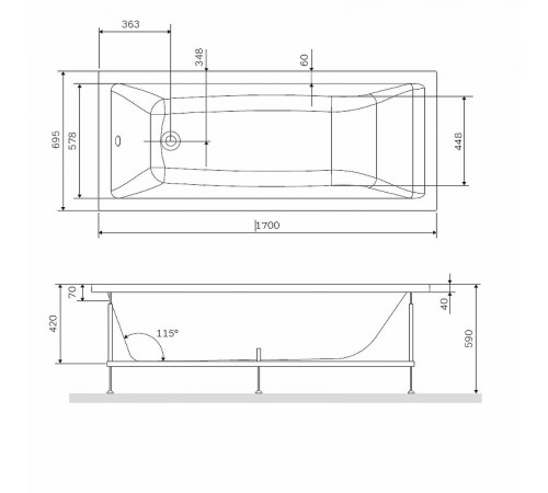 Каркас для ванны AM.PM Gem 170x70 W93A-170-070W-R Серый