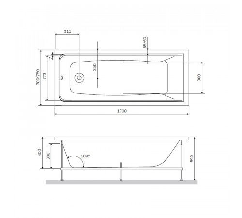 Каркас для ванны AM.PM Gem 170x70/75 W90A-170-075W-R Серый