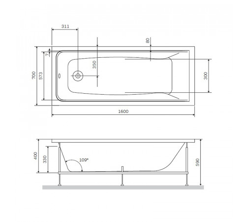 Каркас для ванны AM.PM Gem 160x70 W90A-160-070W-R Серый