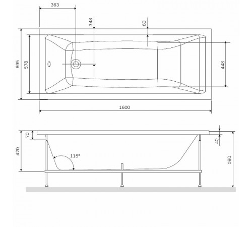 Каркас для ванны AM.PM Gem 160x70 W93A-160-070W-R Серый