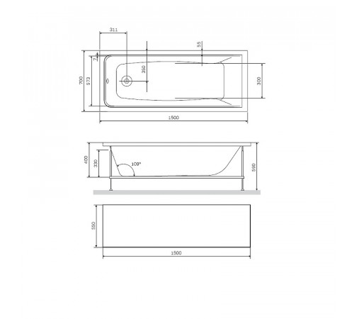 Фронтальная панель для ванны AM.PM Gem 150 W90A-150-070W-P1 Белая