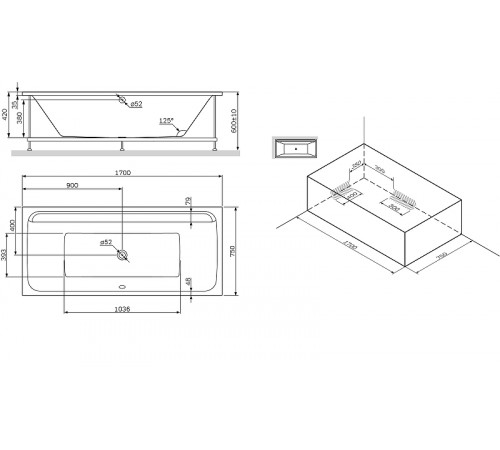 Каркас для ванны AM.PM Inspire V2.0 170x75 W52A-170-075W-R Серый