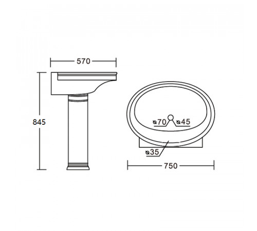 Раковина CeramaLux Lux Classic 75 4286 Белая