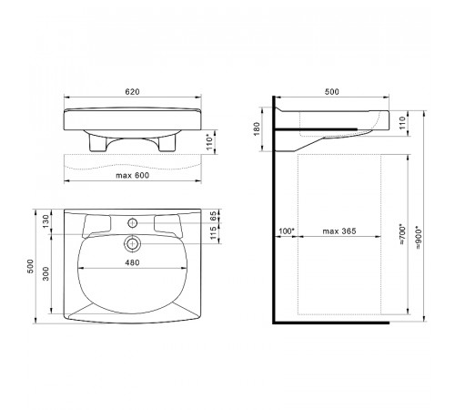 Раковина Santek Пилот 60x50 1WH110569 на стиральную машину Белая