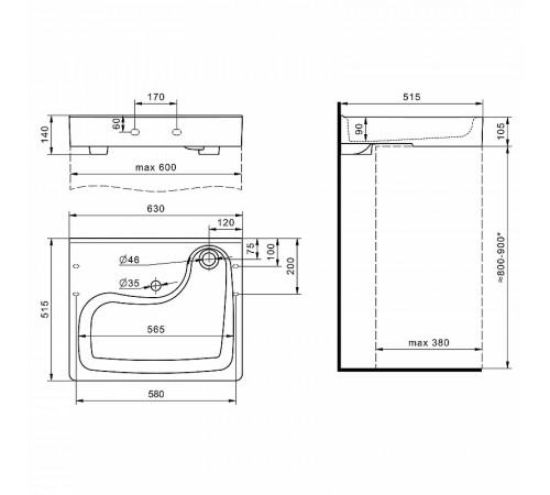 Раковина Santek Клио 50 1WH501770 на стиральную машину Белая