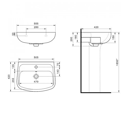 Раковина Santek Лонги 55 1WH501755 Белая