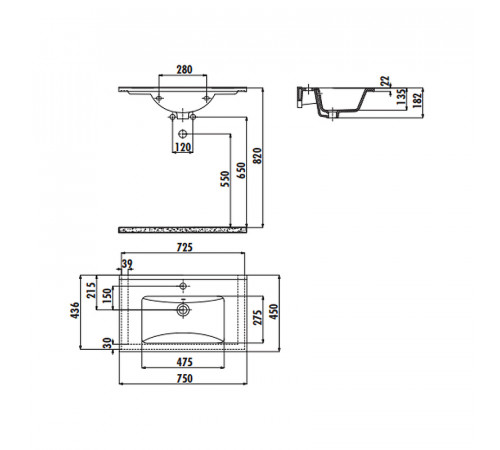 Раковина Creavit Su 75 SU075-00CB00E-0000 Белая