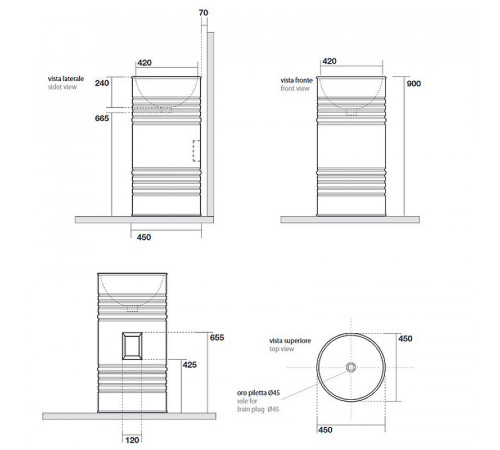 Раковина Kerasan Artwork Barrel 45 474331 Черная матовая