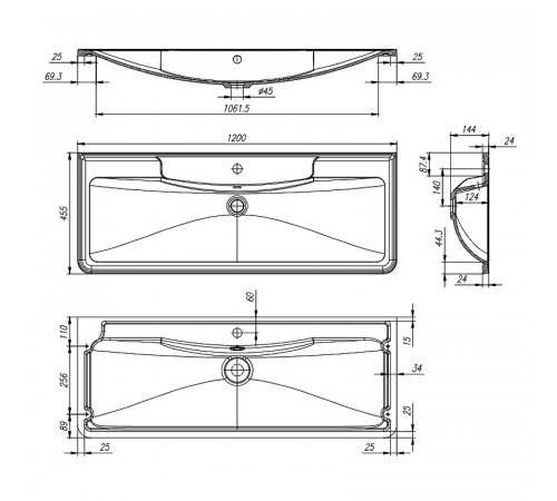 Раковина BelBagno 120 BB1200/455-LV-ART-ALR-NERO Черная матовая