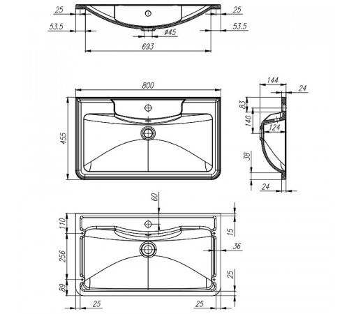 Раковина BelBagno 80 BB800/455-LV-ART-ALR-NERO Черная матовая