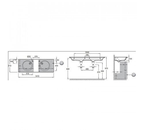 Раковина Jacob Delafon Odeon Rive Gauche 141 EXAS112-Z-00 Белая