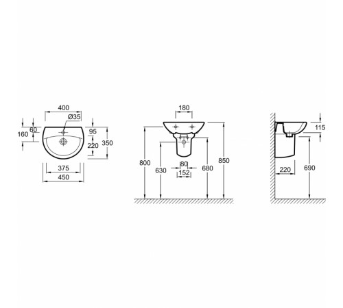 Раковина Jacob Delafon Patio 45 E4152-00 Белая