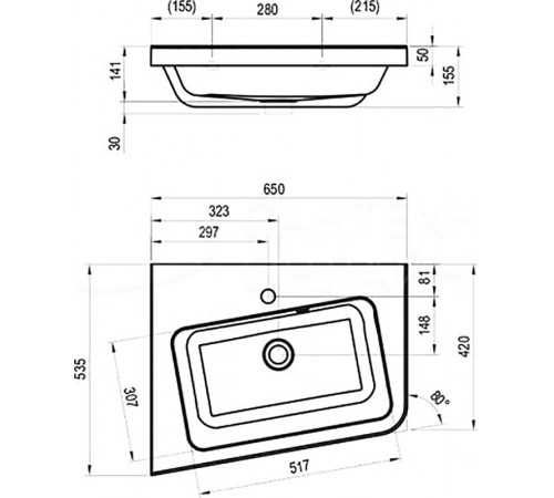 Раковина Ravak 10° 65 L XJIL1165000 угловая Белая