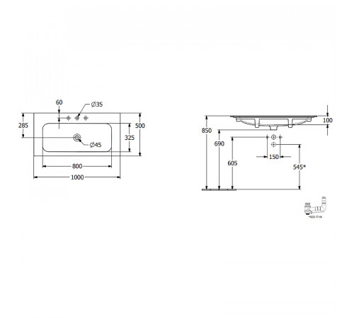 Раковина Villeroy&Boch Finion 100 4164ABR1 Альпийский белый