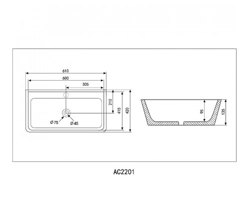 Раковина Abber Rechteck 61 AC2201MB Черная матовая