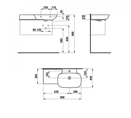 Раковина Laufen Ino 90 L 8.1330.2.000.104.1 Белая