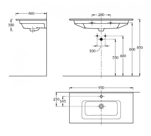 Раковина Kerama Marazzi Piano 95 PI.wb.95 Белая глянцевая