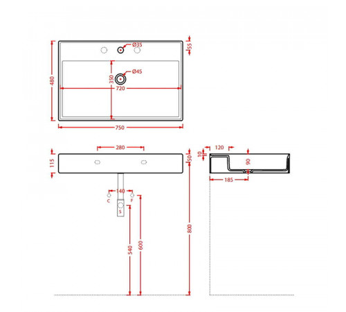 Раковина Artceram Scalino 75 SCL008 01 00 Белая глянцевая