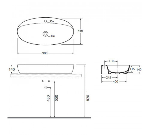 Раковина Azzurra Elegance Circle 90 ELLA090440CMBI/(ECI90M bi)*1 Белая