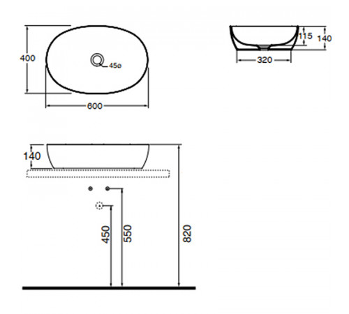 Раковина-чаша Azzurra Elegance Circle 60 ELLA060400C0BI/(ECI60 bi*0) Белая