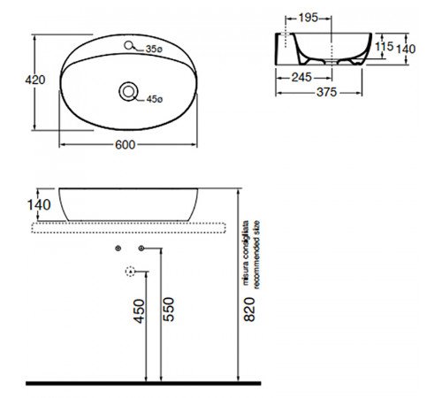 Раковина Azzurra Elegance Circle 60 ELLA060420CMBI/(ECI60M bi)*1 Белая