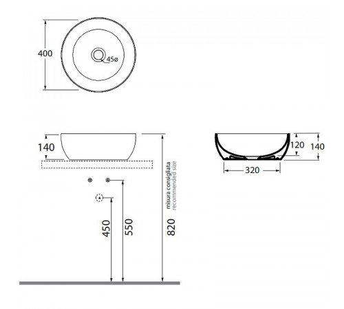 Раковина-чаша Azzurra Elegance Circle 40 ELLA040140C0BI/(ECI40 bi)*0 Белая