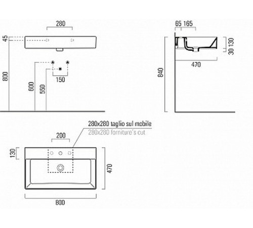 Раковина GSI Kube X 80 9422111 Белая