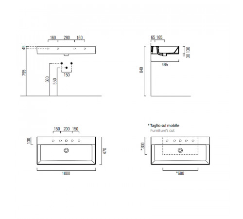 Раковина GSI Kube X 100 9423011 Белая