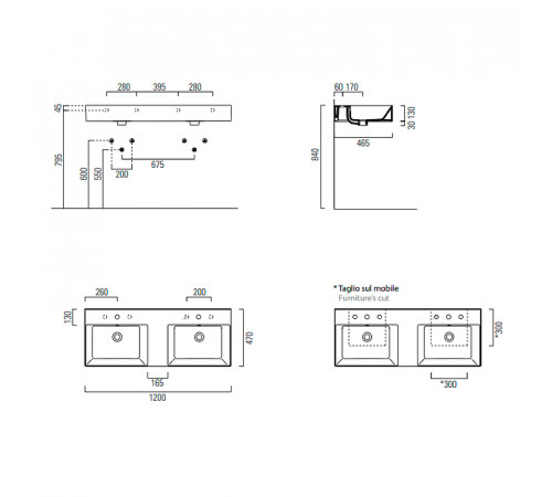 Раковина GSI Kube X 120 9425111 двойная Белая