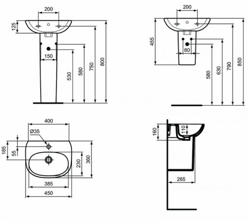 Раковина Ideal Standard Tesi 45 T352401 Euro White