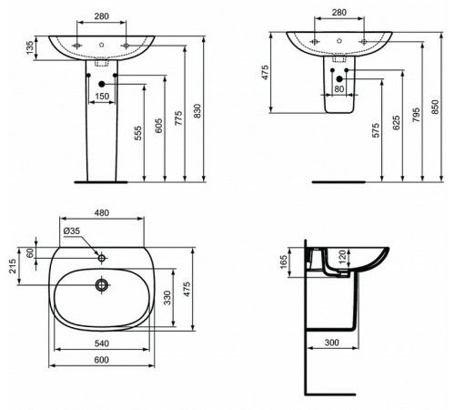 Раковина Ideal Standard Tesi 60 T352201 Euro White