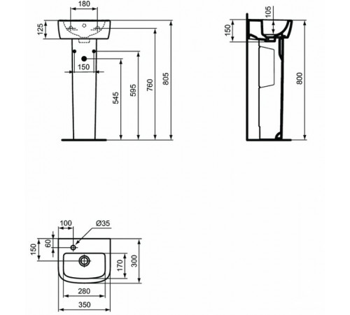 Раковина Ideal Standard Tempo 35 L T056801 Euro White