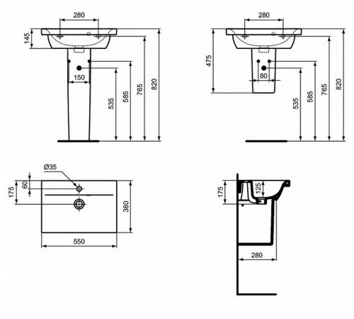 Раковина Ideal Standard Connect Space 55 E136401 Euro White