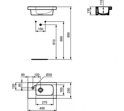 Раковина Ideal Standard Connect Space 45 L E136201 Euro White