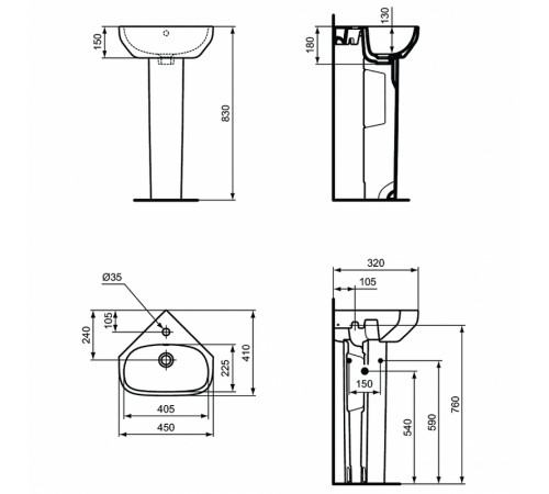 Раковина Ideal Standard I.Life A 45 T471101 угловая Евробелая