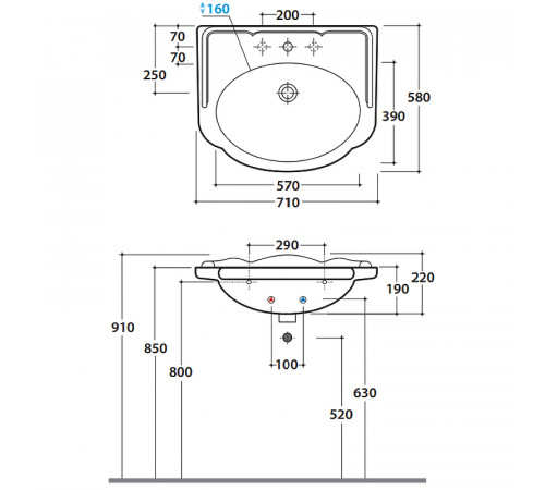 Раковина Globo Paestum 71 PA006.BI*1 Белая