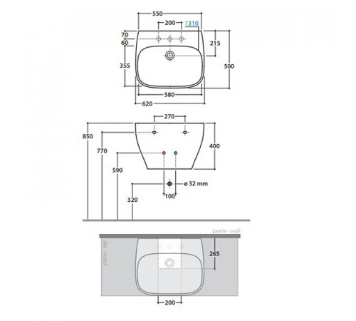 Раковина Globo Genesis 62 GE061.BI*1 Белая