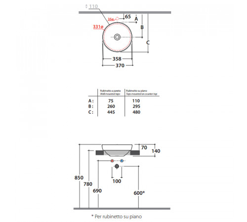 Раковина-чаша Globo T-Edge 37 B6T38.BI*0 Белая