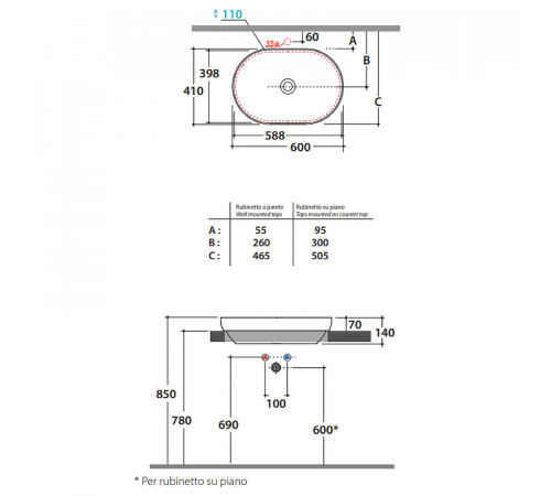 Раковина Globo T-Edge 60 B6O61.BI*0 Белая