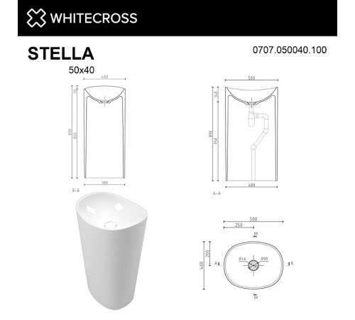 Раковина Whitecross Stella 50 0707.050040.100 Белая глянцевая