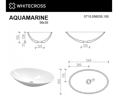 Раковина-чаша Whitecross Aquamarine 56 0715.056035.100 Белая глянцевая