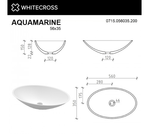 Раковина-чаша Whitecross Aquamarine 56 0715.056035.200 Белая матовая