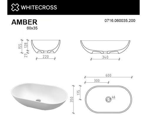 Раковина-чаша Whitecross Amber 60 0716.060035.200 Белая матовая